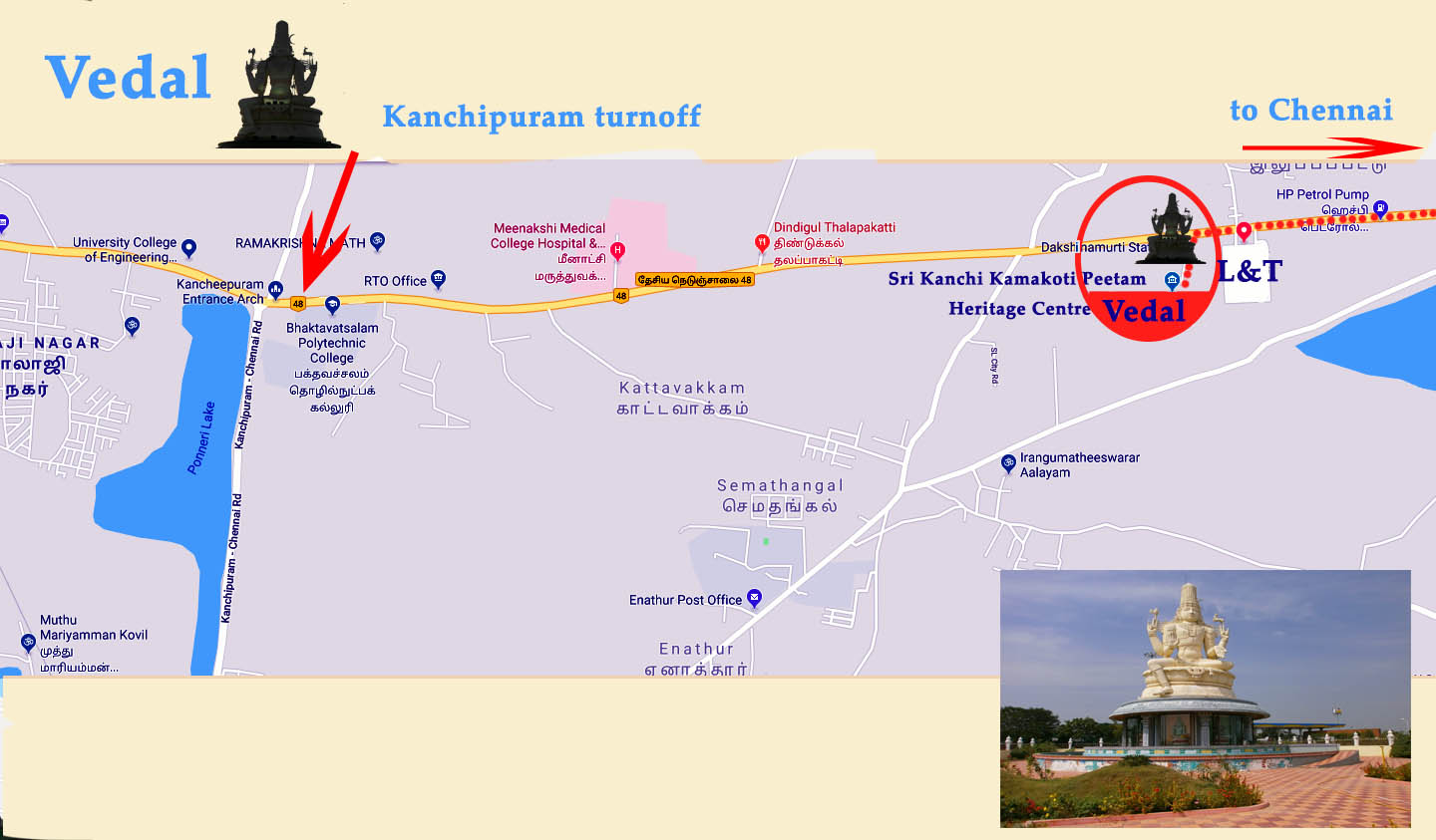 Vedal Map Kanchi Mutt location